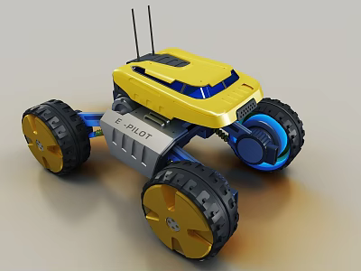 Yellow Explorer Utility Vehicle With Solar Panel Large Wheels And Blue Accents 3d model