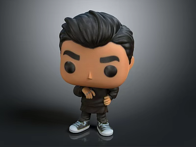 Detailed Q Style Character Sculpture Carving with Black Hair Dark Coat Crossed Hands and Sneakers 3d model