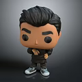 Detailed Q Style Character Sculpture Carving with Black Hair Dark Coat Crossed Hands and Sneakers