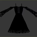 Navy Blue Off Shoulder Dress With Long Lace Sleeves And Decorative Buttons