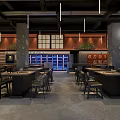 Warm Restaurant Interior With Red Brick Walls Green Plants Pendant Lights And Wooden Decor