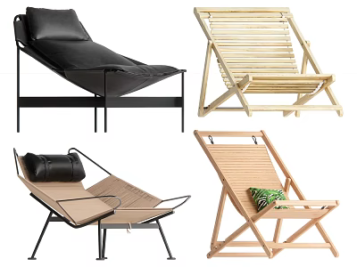 Stylish Modern Lounge Chairs With Leather Wooden Metal Frames And Beige Cushions 3d model