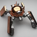 Smart Robot With Copper Spherical Body And Metallic Mechanical Legs Design
