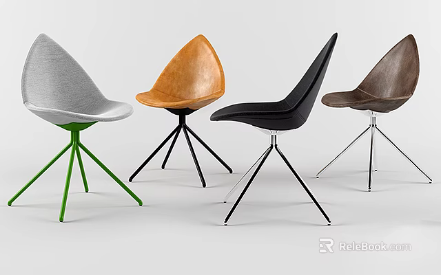 Streamlined Modern Accent Chairs In Various Colors With Stylish Metal Legs 3d model 