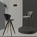 Black And Beige Modern Bar Stools With Wooden Legs And Backrest In Stylish Interior