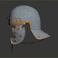 Ancient Warrior Weapon Helmet With Silver Metal And Gold Accents And Protective Ear Guards