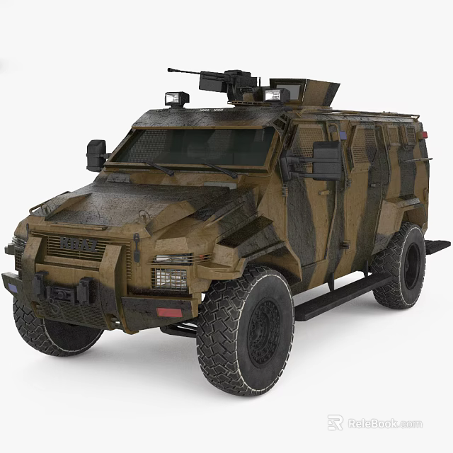 Armored Functional Vehicle With Military Camouflage Design And Roof Mounted Weapon System 3d model 