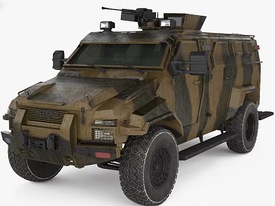 Armored Functional Vehicle With Military Camouflage Design And Roof Mounted Weapon System 3d model