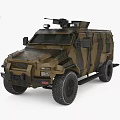Armored Functional Vehicle With Military Camouflage Design And Roof Mounted Weapon System