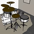 Full Size Drum Set With Cymbals On Rug In Room With White Wall And Blinds