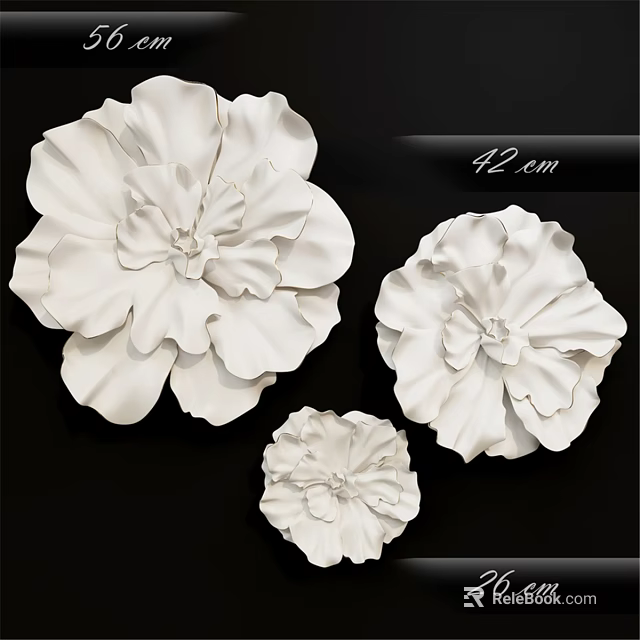 White Flower Shaped Wall Decor with Three Different Sizes 42cm for Home Interior 3d model 