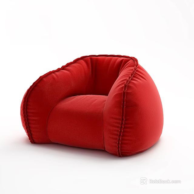 Red Single Bean Bag Sofa With Soft Plush Fabric Round Shape Design 3d model