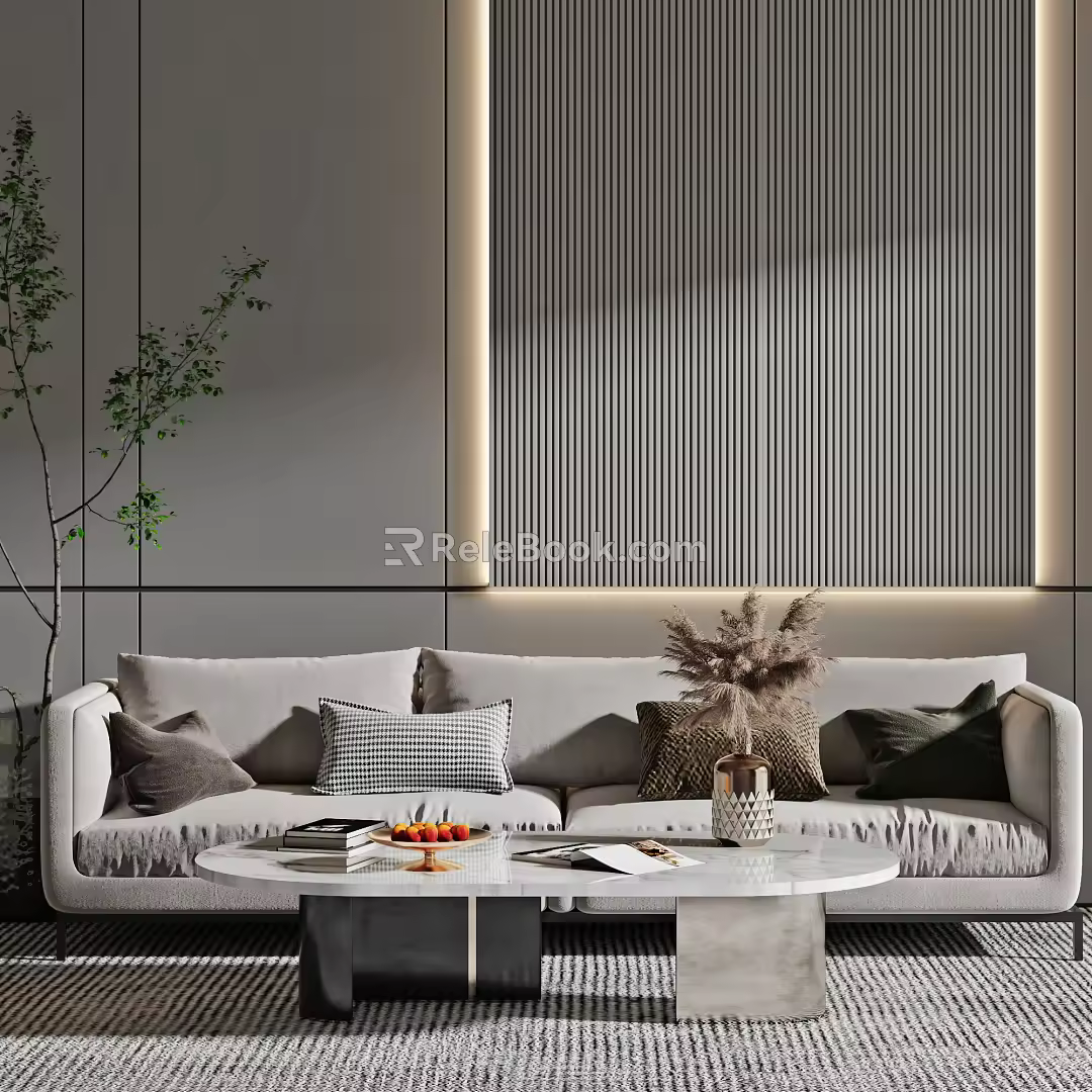 Modern double sofa multi-person sofa coffee table 3d model