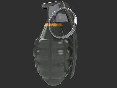 Green Military Grenade With Yellow Stripe And Pull Ring Classic Design 3d model
