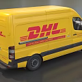 Yellow Mercedes Benz DHL Delivery Van Featuring Red Logo On Side Exterior