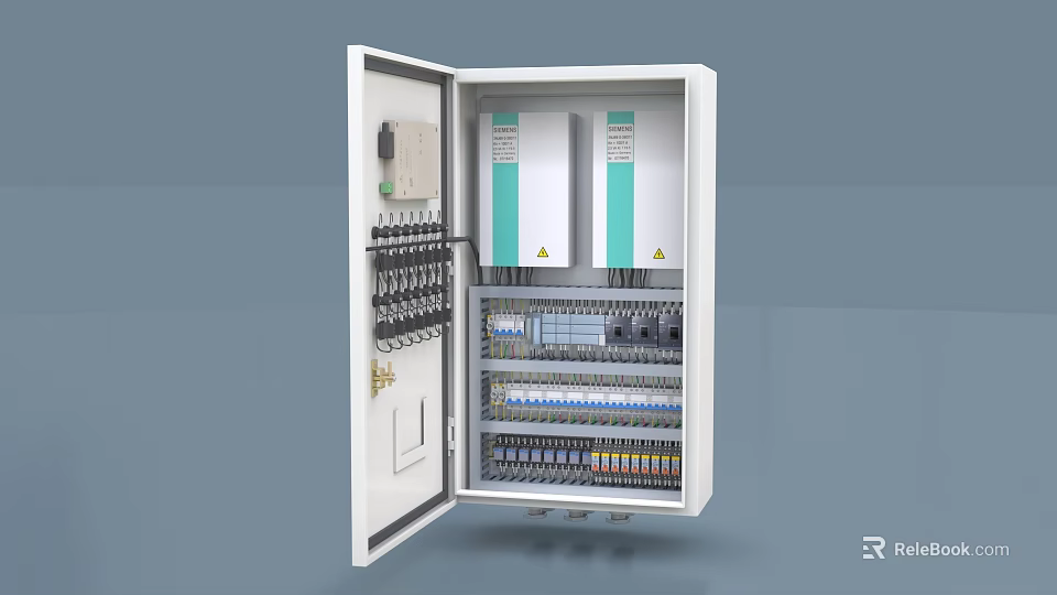 Industrial Control Cabinet Open Door Design With Electronic Components And Circuit Boards 3d model 