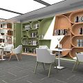 Modern Lounge Area Interior With White Chairs Bookshelves And Green Plants