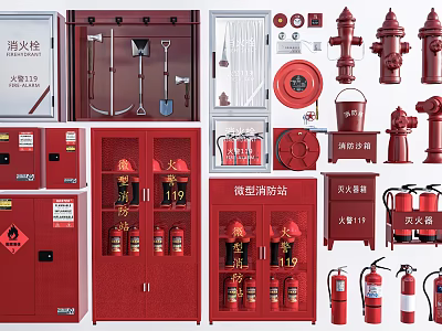 Essential Fire Equipment Collection With Extinguishers Hydrants Cabinets And Tools 3d model