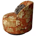 Leisure Chair with Leaf Patterned Orange Beige Fabric and Gray Cushion
