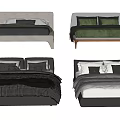 Modern Double Bed Designs with Upholstered Headboards and Colorful Bedding Sets 3d model