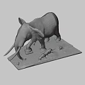 Realistic Elephant Sculpture Featuring Adult And Baby Elephants On Base