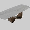 Modern Dining Table With White Marble Top And Crossed Curved Brown Legs