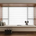 White Window Blinds Covering Window With Wooden Frame Cozy Seat Pillows And Stuffed Toy
