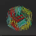Colorful Spherical Molecular Structure Model With Helical Red Green Yellow Blue Chains