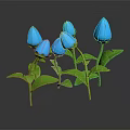 Blue Paper Art Flowers With Green Stems And Leaves On Dark Background
