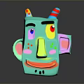 Turquoise Game And Movie Character With Large Eyes Yellow Nose Pink Ears And Decorative Horns