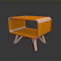 Modern Orange Side Table With Wooden Legs And Open Storage Shelf Design