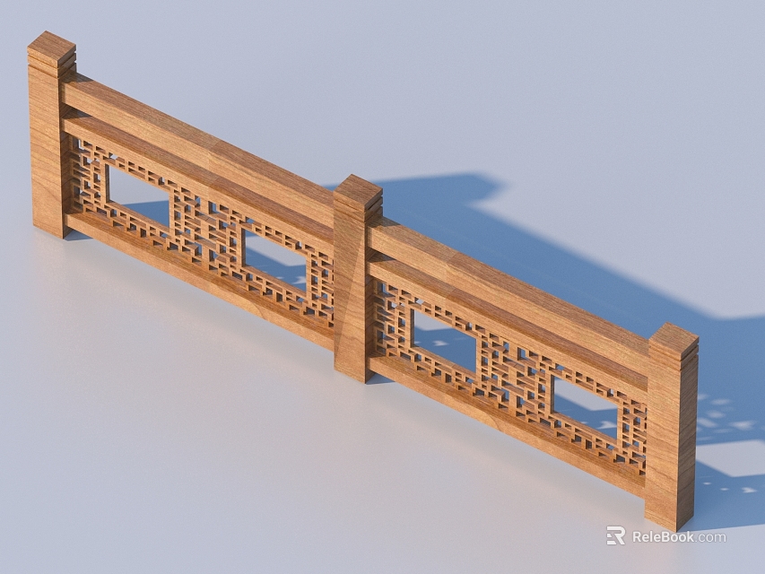 Traditional Wooden Railing With Intricate Carved Patterns For Garden Courtyard Design 3d model 