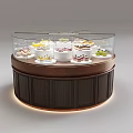 Elegant Round Wooden Pastry Display Shelf With Clear Glass And Soft Ambient Light For Bakeries