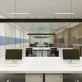 Modern Public Office Space With Open Layout Computer Desks Wooden Walls And Glass Partition