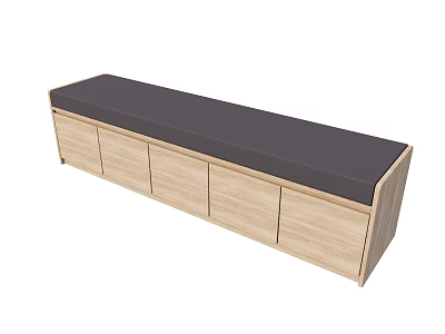 Modern Wooden Sofa Bench With Dark Cushion And Storage Drawers 3d model