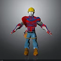 Cartoon Style Worker Character With Red Blue Clothing Yellow Hard Hat And Companion Creature