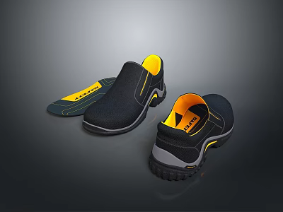 Black Casual Slip On Shoes With Yellow Inner Lining And Non Slip Sole For Daily Use 3d model