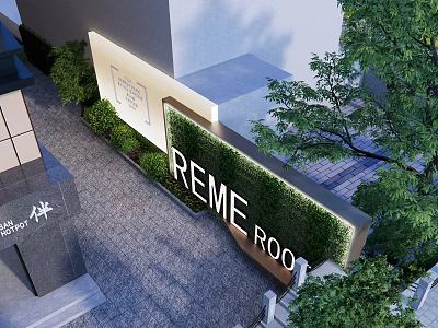Modern Landscape Feature Wall With REME ROO Lettering And Green Plants 3d model