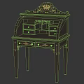 Antique Writing Desk with Gold Accents Decorative Crest Drawers and Carved Legs