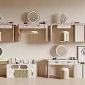 Modern Minimalist Vanity Tables Interior With Various Mirrors Stools Storage And Cosmetics 3d model