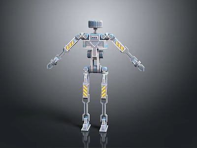 Detailed Metallic Robot With Mechanical Structure Yellow Warning Stripes And Joints 3d model