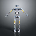 Detailed Metallic Robot With Mechanical Structure Yellow Warning Stripes And Joints