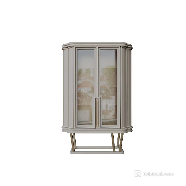 Elegant Modern Wine Cabinet With Glass Doors And Sturdy Metal Legs Design 3d model 