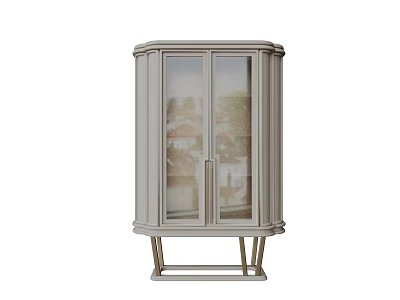 Elegant Modern Wine Cabinet With Glass Doors And Sturdy Metal Legs Design 3d model