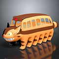 Totoro Animal Toy With Bus Shaped Body Brown Yellow Color Smiling Face Cat Ears