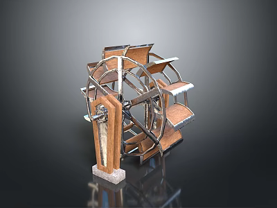 Intricate Decorative Mechanism With Metal Frame Wooden Stepped Components And Square Base 3d model