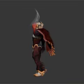 Horned Game Movie Character In Red Armor With Cape And Smoke Effect