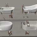 Vintage And Modern White Bathtubs With Towels And Wooden Stools In Bathroom Design