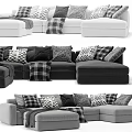 Sectional Multi Person Sofa With Plaid And Patterned Pillows In Modern Design 3d model