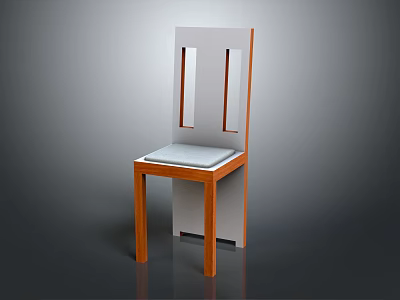 Modern Simple Leisure Chair With Wooden Frame Light Gray Padded Seat And Rectangular Cutouts 3d model